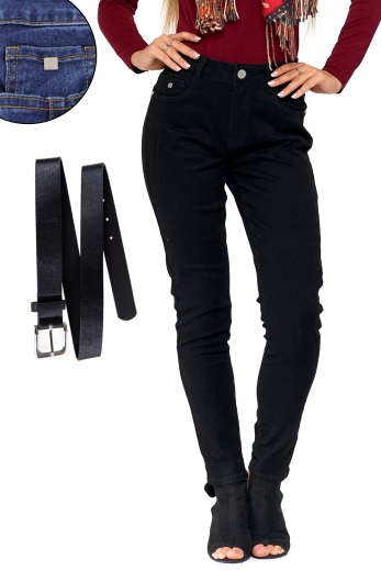 Spodnie damskie jeansy z paskiem - SUPER CENA